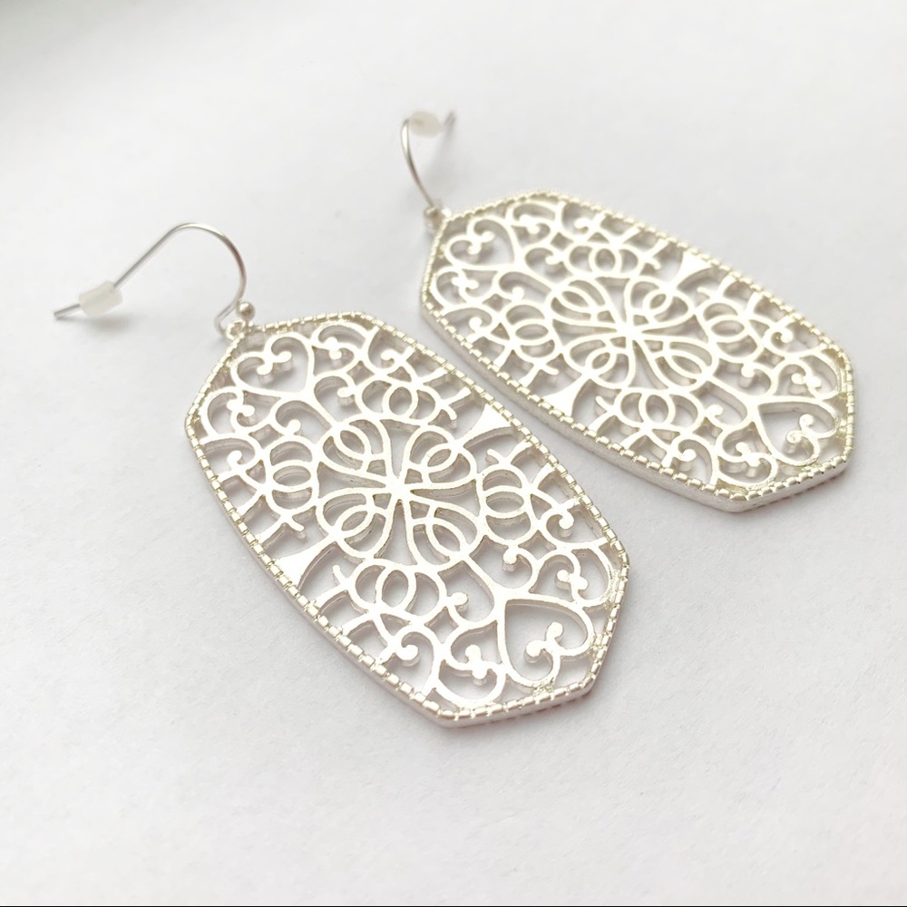 Silver Geometric Filigree Statement Earrings